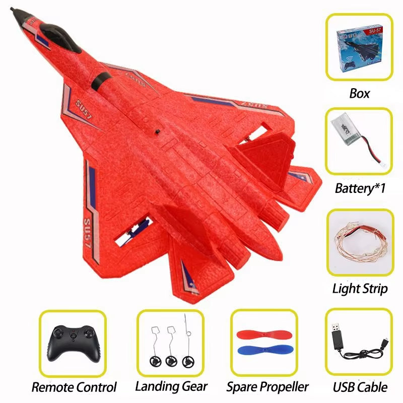 Rc Plane SU 57 Radio Controlled Airplane with Light Fixed Wing Hand Throwing Foam Electric Remote Control Plane