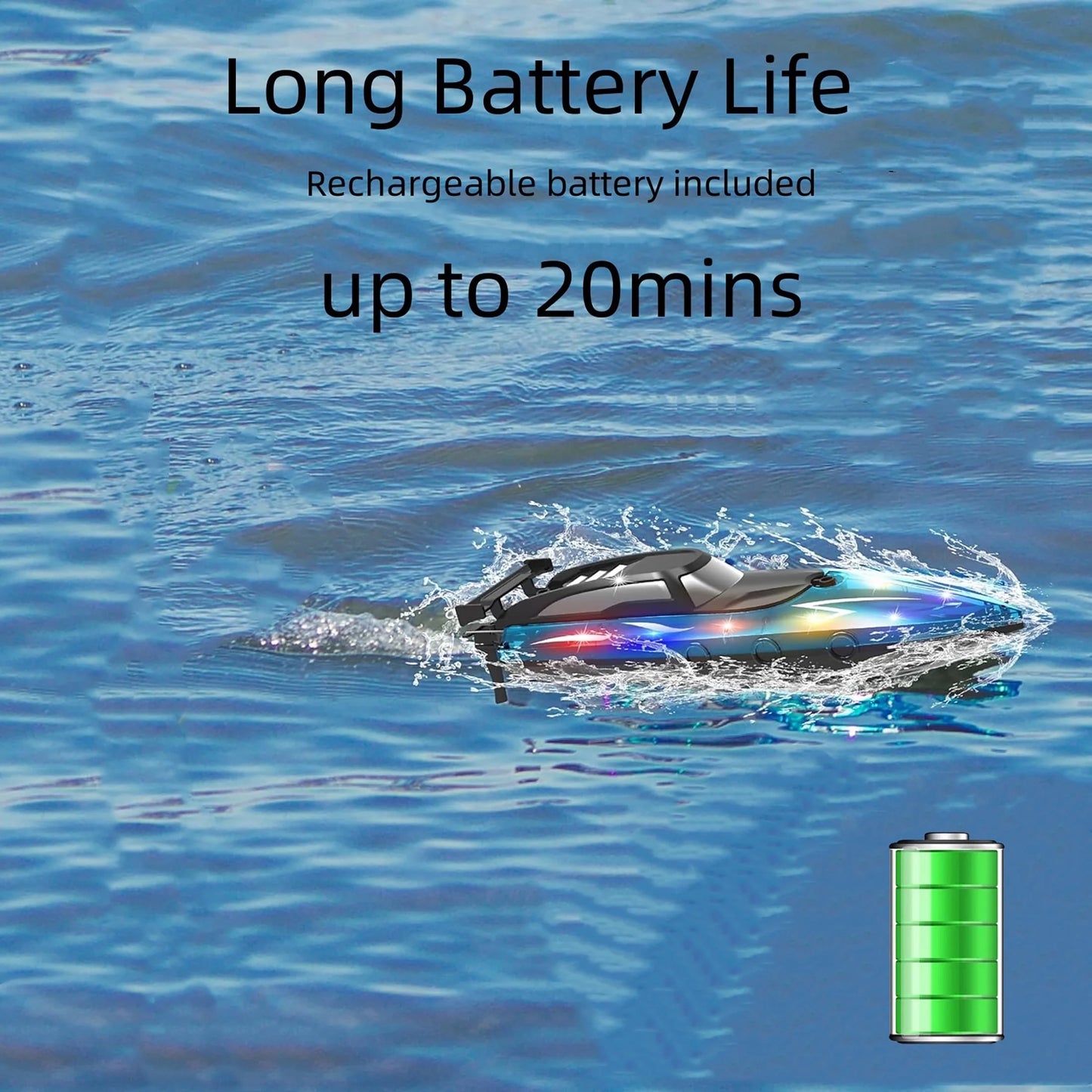 Remote Control Boat with LED Lights, 2.4Ghz High Speed RC Racing Boats for Lakes, Pool Toys for Kids & Adults, Radio Controlled Watercraft