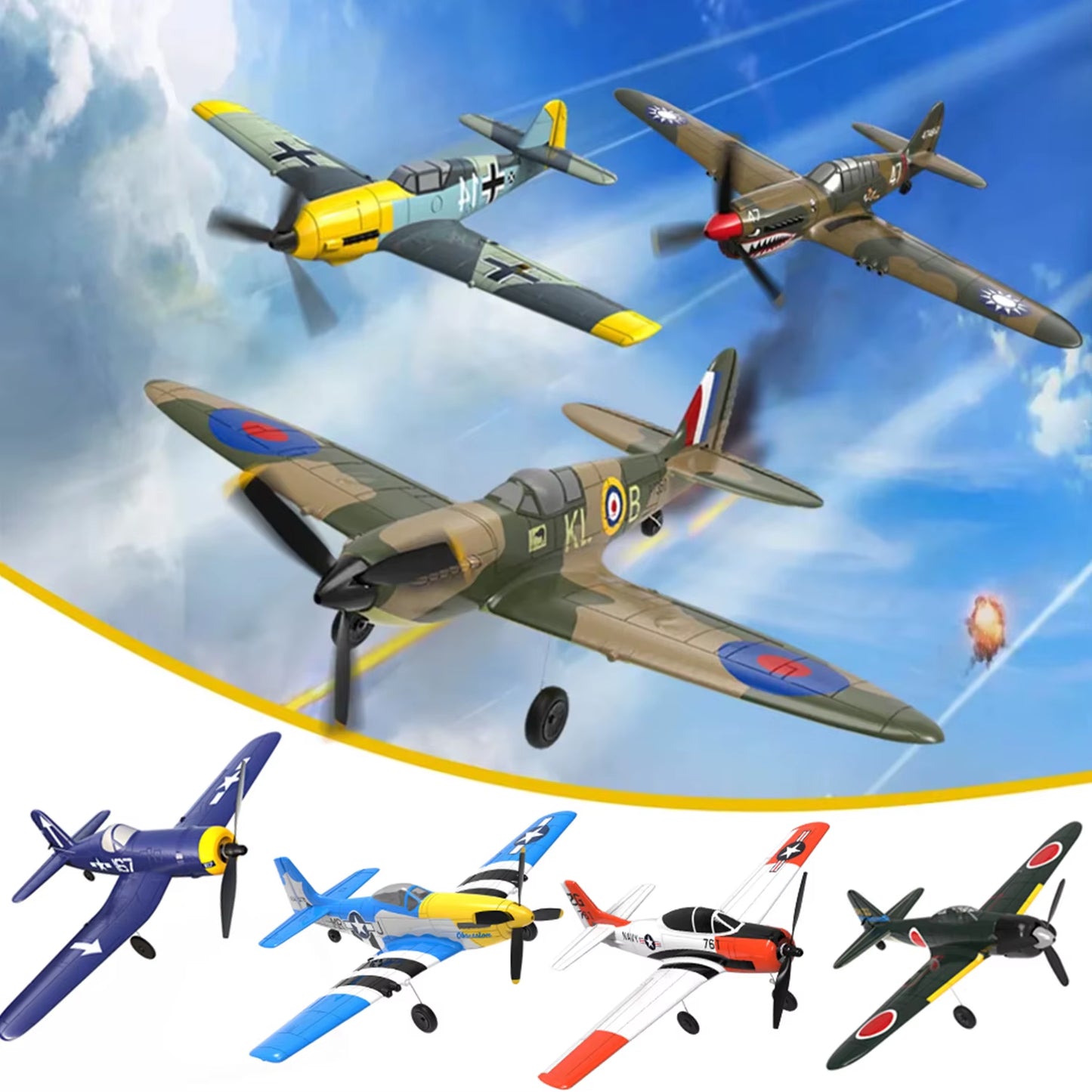 Volantex RC Plane P51D Mustang/F4U Pirate/Spitfire/P40/Zero,Remote-Controlled Aircraft Suitable for Adults and Childr Toys