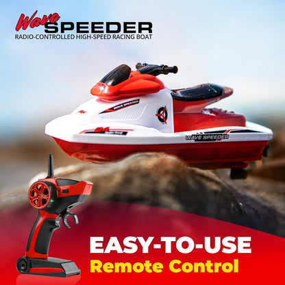 Wave Speeder RC Boat for Kids - Remote Control Toy for Pool Water or Lake Play, Mini RC Boat Toy with Motor, Rechargeable Battery, Dual Motor, USB Charger, 2.4Ghz Remote Control (Red)