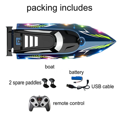 Remote Control Boat with LED Lights, 2.4Ghz High Speed RC Racing Boats for Lakes, Pool Toys for Kids & Adults, Radio Controlled Watercraft