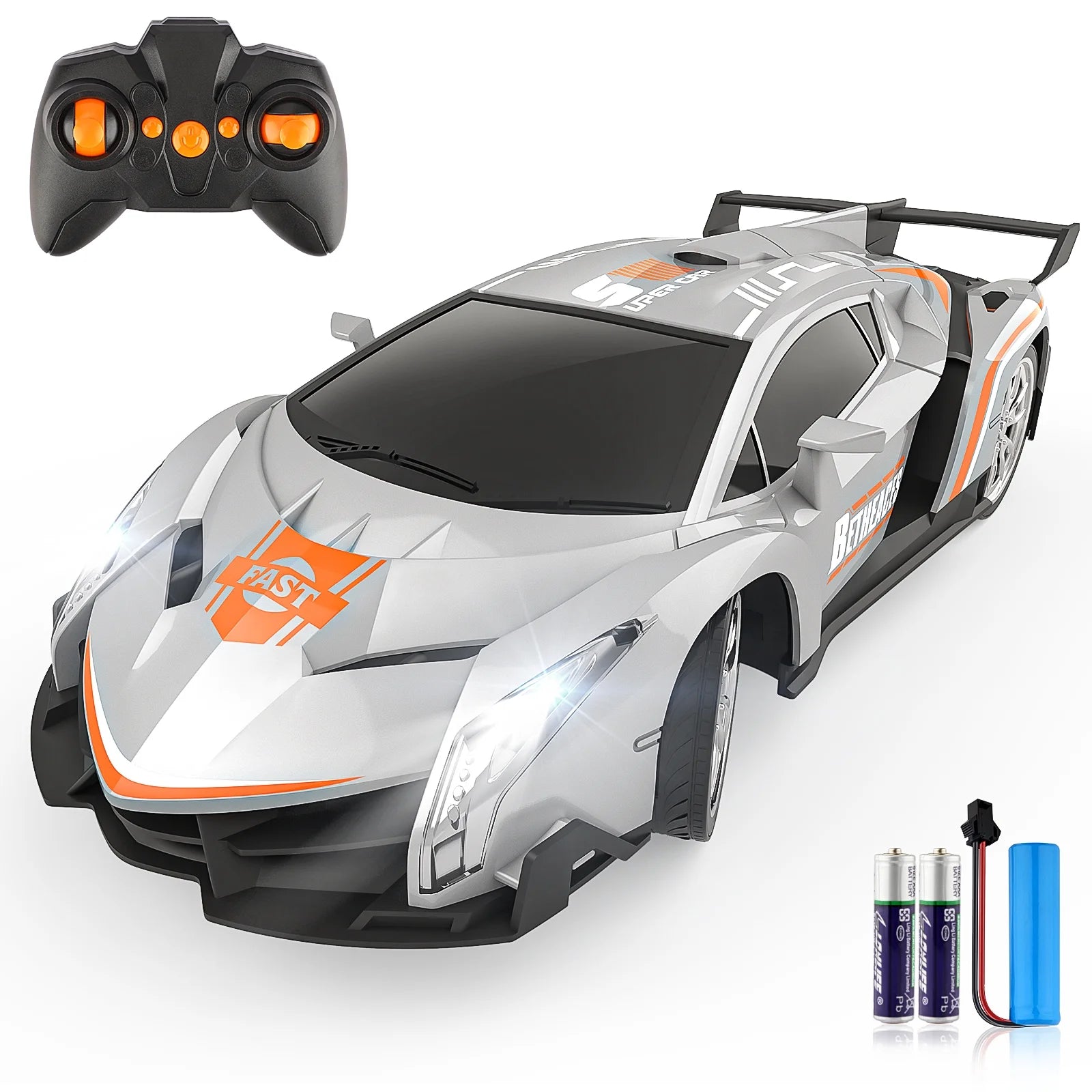 Lamborghini RC Car Toys for Kids 4-12 Years Old 1/18 Racing Crawler Toy Car Model Vehicle with Rechargeable Batteries, Silver