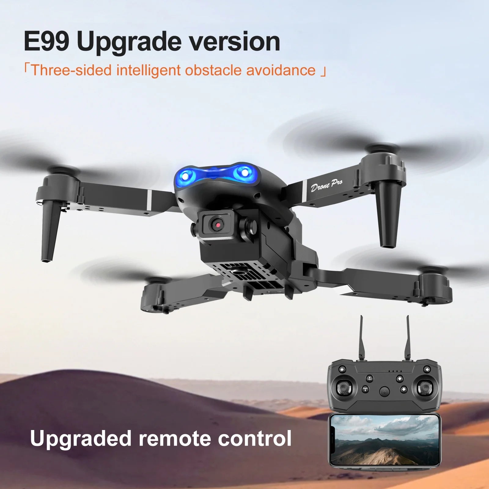 ​​ Drone E99Pro with 4K HD Dual Camera for Adults Kids,Rc Quadcopter with 2 Modular 1800Mah Batteries for 30 Mins Long Flight,Black,Altitude Hold,Waypoint Fly,Carrying Case