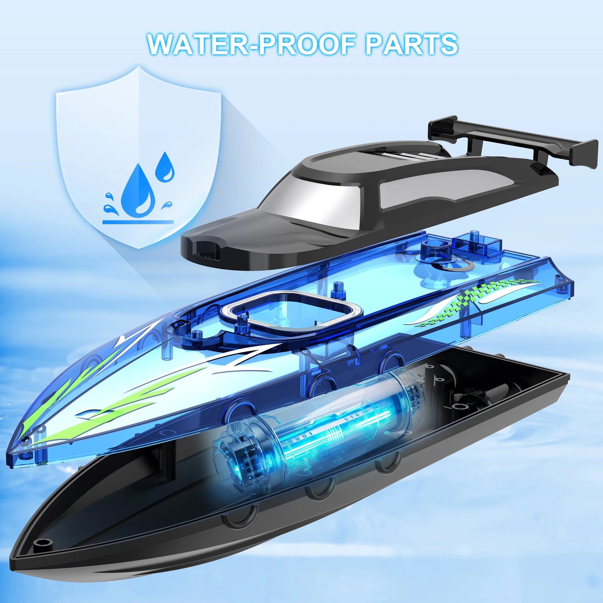 Remote Control Boat with LED Lights, 2.4Ghz High Speed RC Racing Boats for Lakes, Pool Toys for Kids & Adults, Radio Controlled Watercraft