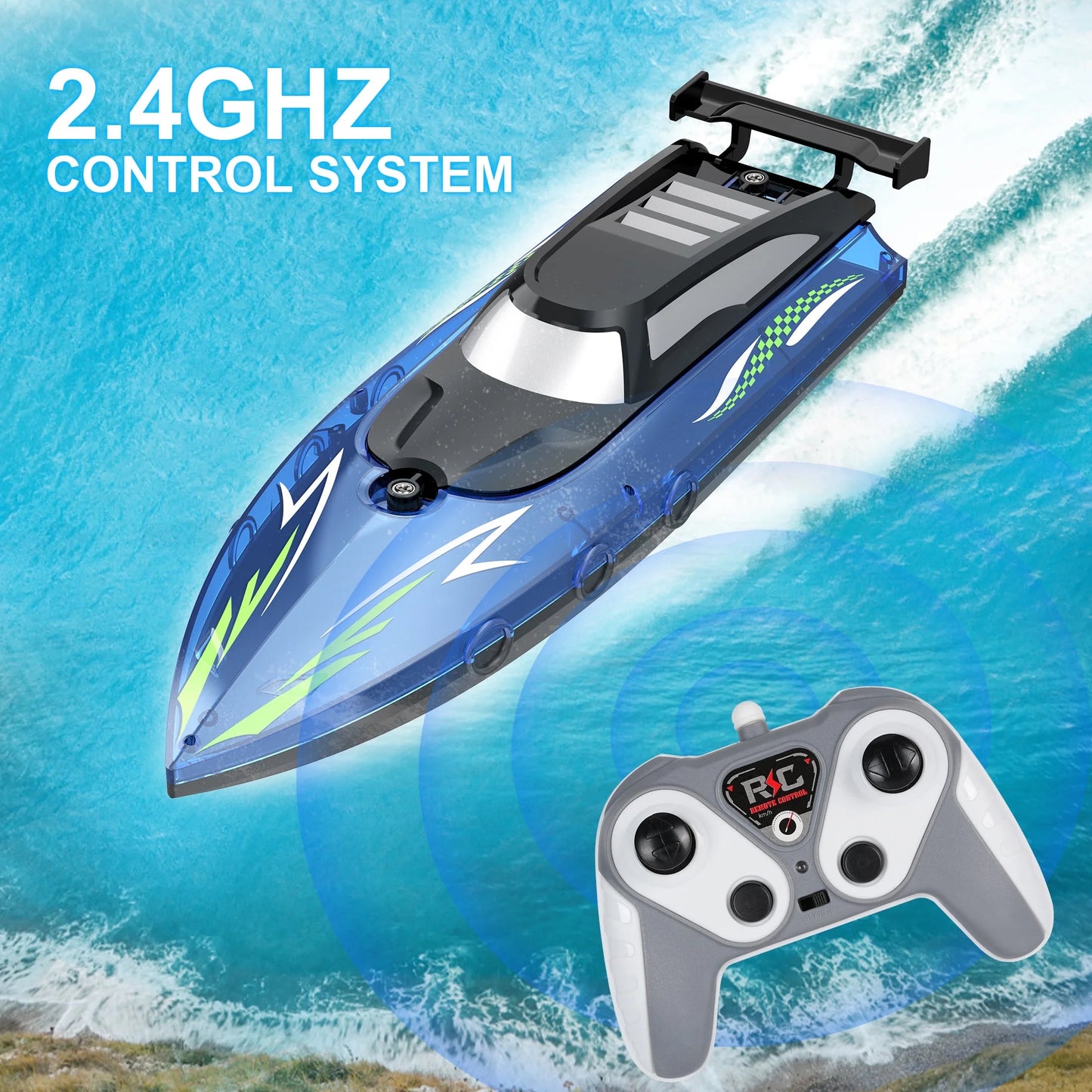 Remote Control Boat with LED Lights, 2.4Ghz High Speed RC Racing Boats for Lakes, Pool Toys for Kids & Adults, Radio Controlled Watercraft