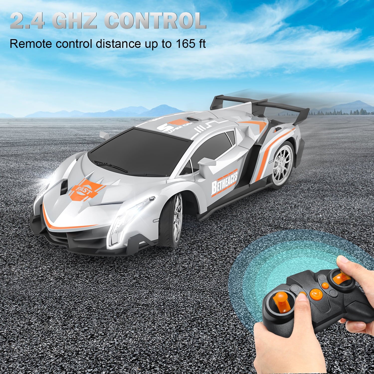 Lamborghini RC Car Toys for Kids 4-12 Years Old 1/18 Racing Crawler Toy Car Model Vehicle with Rechargeable Batteries, Silver