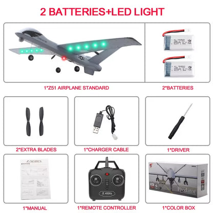 RC Plane 20 Minutes Flight Time Glider Toy Plane with LED 2.4G Remote Control Hand Throwing Wingspan Kids RC Jet Airplane Foam
