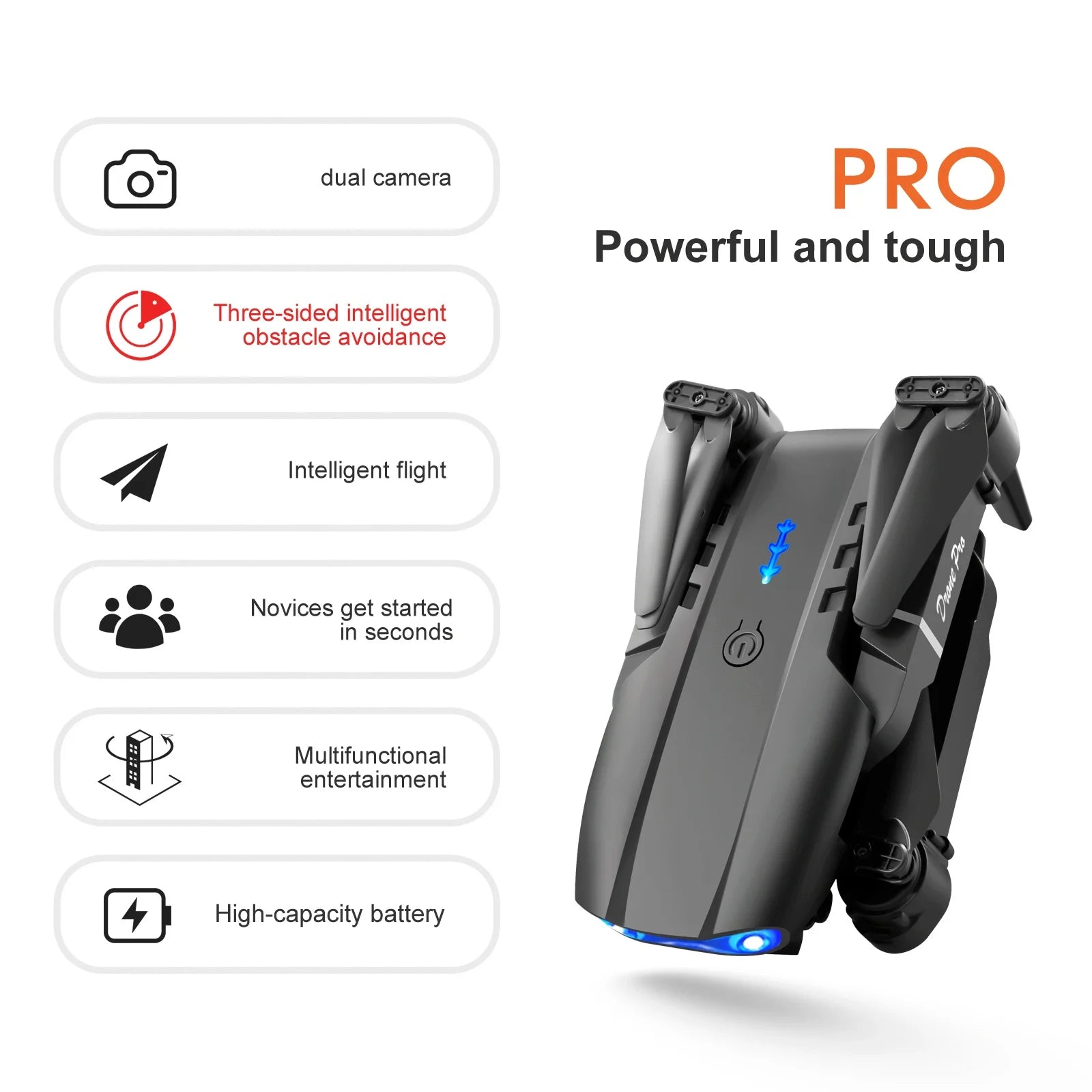 ​​ Drone E99Pro with 4K HD Dual Camera for Adults Kids,Rc Quadcopter with 2 Modular 1800Mah Batteries for 30 Mins Long Flight,Black,Altitude Hold,Waypoint Fly,Carrying Case