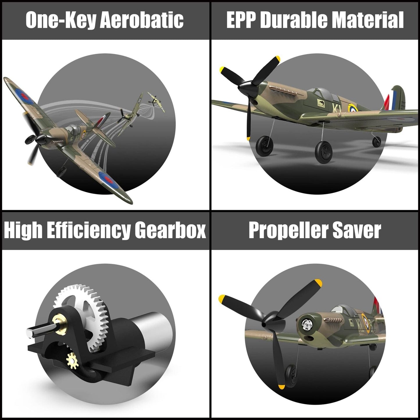 RC Plane Spitfire Fighter, 4 Channel Remote Control Airplane with Gyro System...