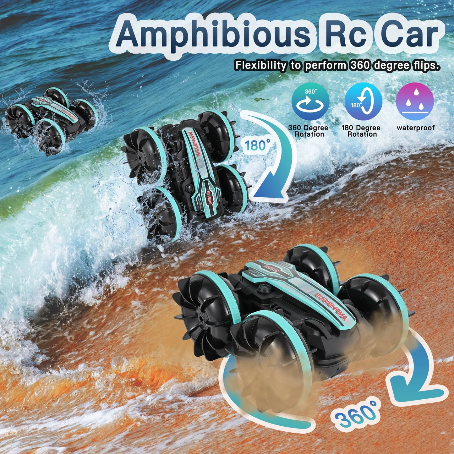 Amphibious Remote Control Car Boat, 1:16 Waterproof RC Monster Truck Stunt Car, RC Vehicle with Rotate 360°