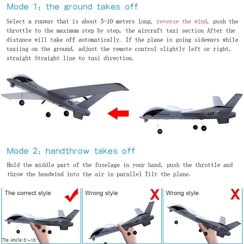 RC Plane 20 Minutes Flight Time Glider Toy Plane with LED 2.4G Remote Control Hand Throwing Wingspan Kids RC Jet Airplane Foam
