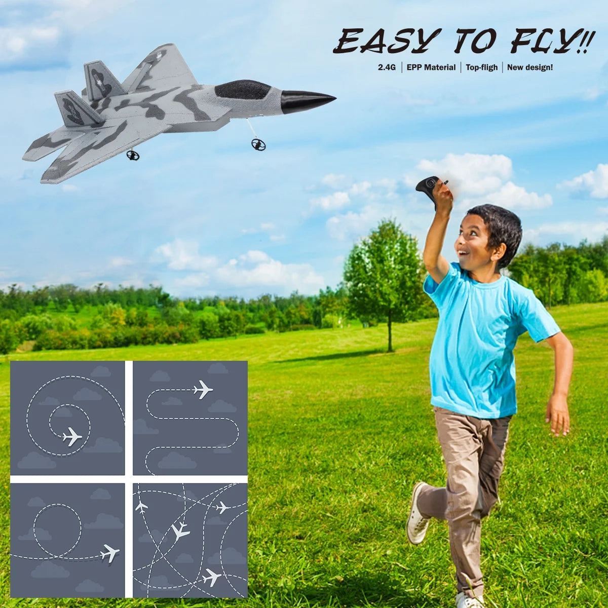 Remote Control Planes for Adults with 2 Batteries, F22 Raptor RC Airplanes for Kids 14+