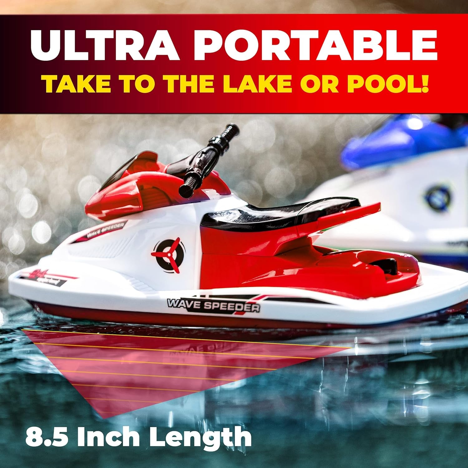 Wave Speeder RC Boat for Kids - Remote Control Toy for Pool Water or Lake Play, Mini RC Boat Toy with Motor, Rechargeable Battery, Dual Motor, USB Charger, 2.4Ghz Remote Control (Red)