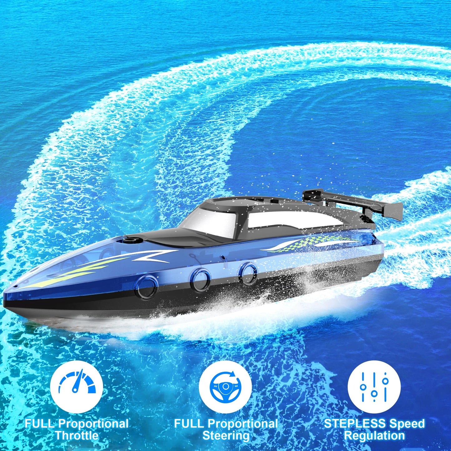 Remote Control Boat with LED Lights, 2.4Ghz High Speed RC Racing Boats for Lakes, Pool Toys for Kids & Adults, Radio Controlled Watercraft