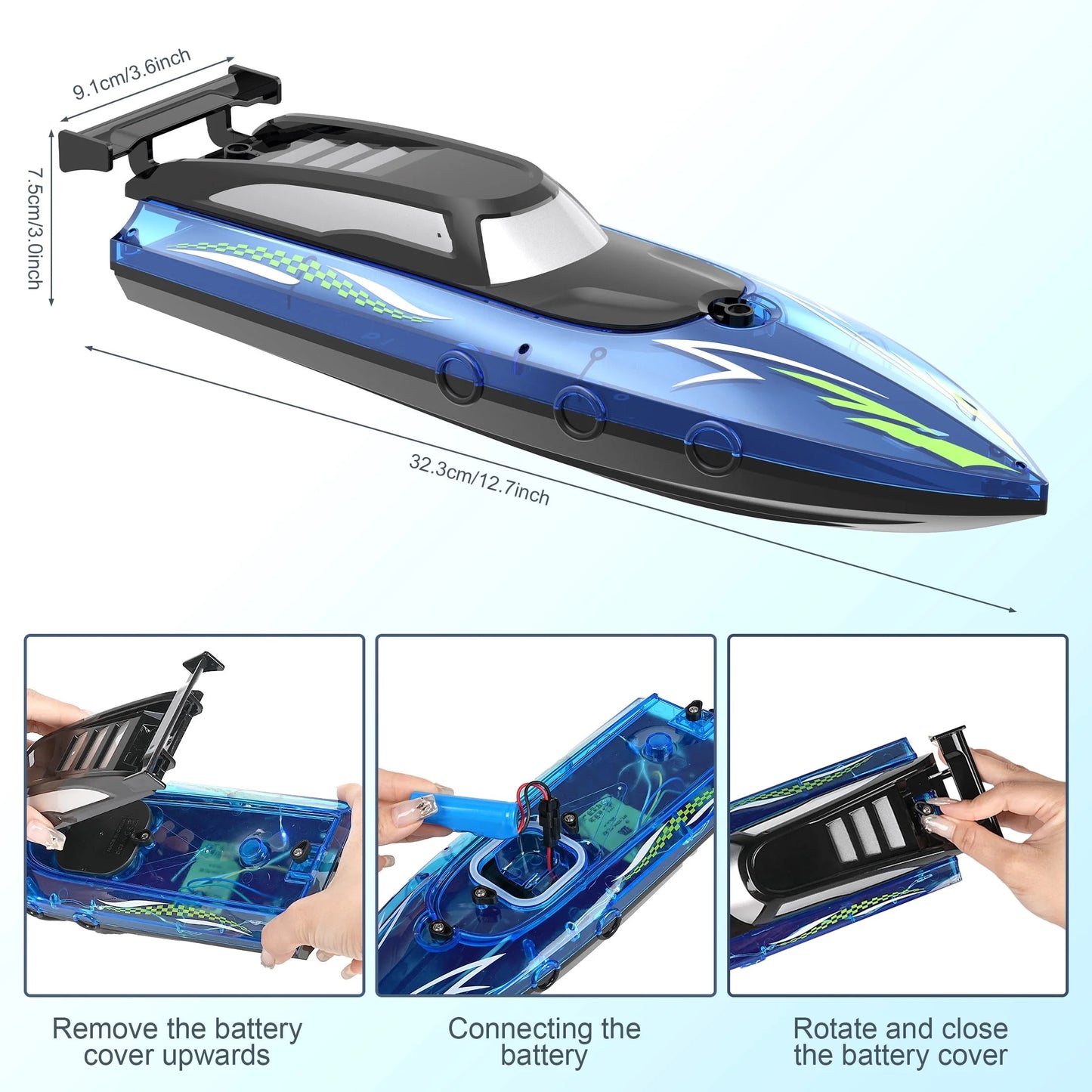 Remote Control Boat with LED Lights, 2.4Ghz High Speed RC Racing Boats for Lakes, Pool Toys for Kids & Adults, Radio Controlled Watercraft