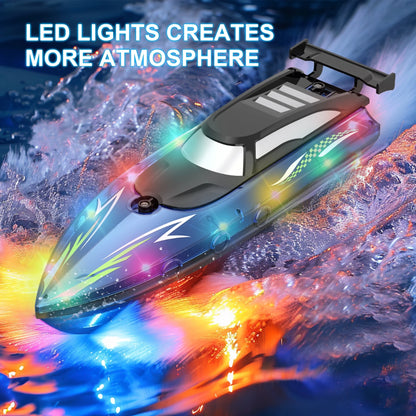 Remote Control Boat with LED Lights, 2.4Ghz High Speed RC Racing Boats for Lakes, Pool Toys for Kids & Adults, Radio Controlled Watercraft